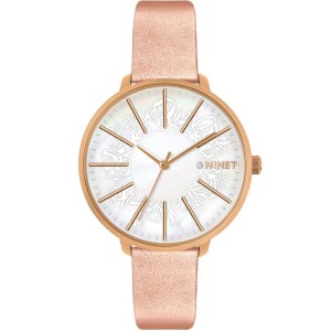 MINET MWL5142 - PRAGUE Rose Gold Flower - Damski - Zegarek na pasku skórzanym