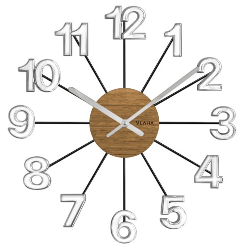 VLAHA Design VCT1072 - 42cm - DĘBOWY / SREBRNY - Zegar ścienny
