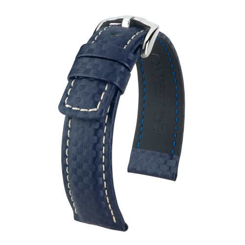 HIRSCH Carbon L - GRANATOWY - 22mm - Skórzany pasek do zegarka