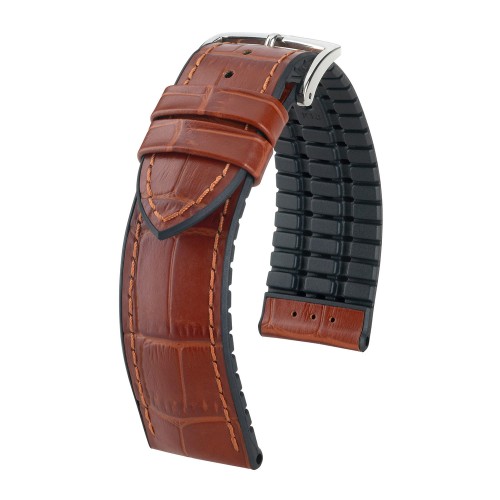 HIRSCH Paul L - ZŁOTOBRĄZOWY/Czarny - 18mm - Skórzano-kauczukowy pasek do zegarka