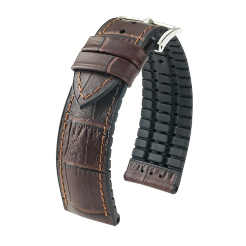 HIRSCH Paul XL - BRĄZOWY/Czarny - 22mm - Skórzano-kauczukowy pasek do zegarka
