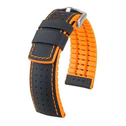 HIRSCH Robby L - CZARNY/Pomarańczowy - 22mm - Skórzano-kauczukowy pasek do zegarka
