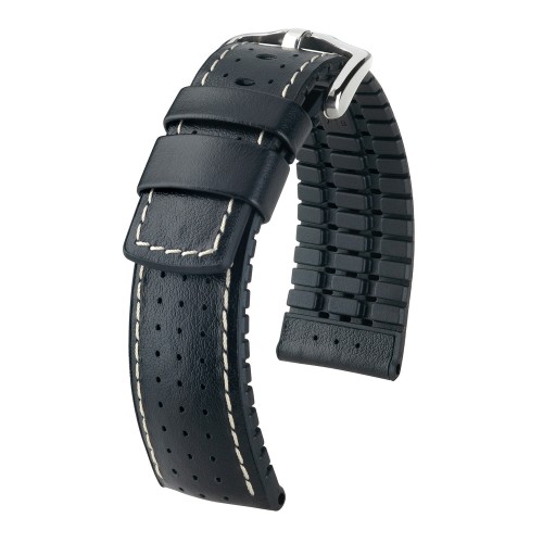 HIRSCH Tiger L - CZARNY/Czarny - 22mm - Skórzano-kauczukowy pasek do zegarka