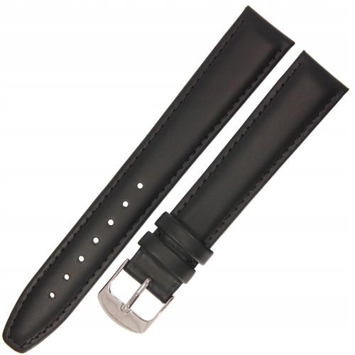 HORIDO 0077L - CZARNY - 18mm - Skórzany pasek do zegarka o strukturze Gładkiej