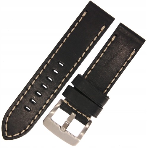 HORIDO 0606 - CZARNY - 24mm - Skórzany pasek do zegarka