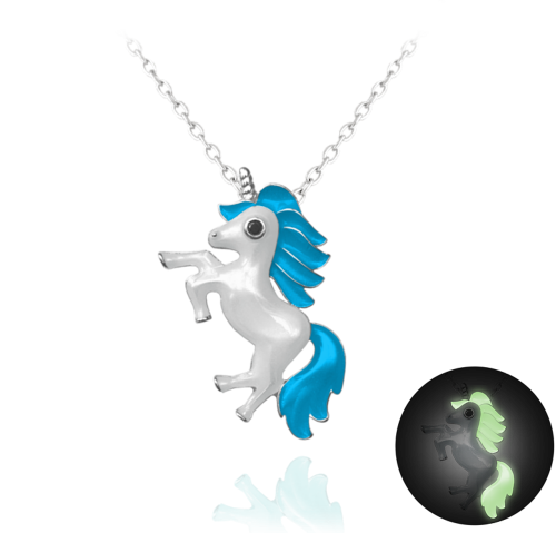 MINET - Ag925 - JEDNOROŻEC Niebieski - Srebrny naszyjnik świecący w ciemności