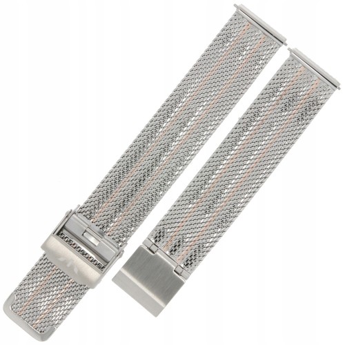 BISSET BM103 - Srebrno-Różowo Złoty - 18mm - Siatka - Stalowa bransoleta do zegarka