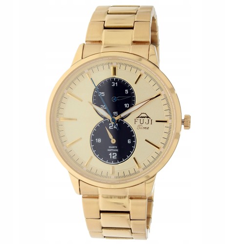 FUJI Time M7108QG - GOLD/Black - Męski - Zegarek kwarcowy na bransolecie