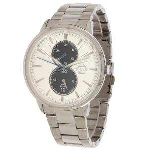 FUJI Time M7108QS - SILVER/Black - Męski - Zegarek kwarcowy na bransolecie