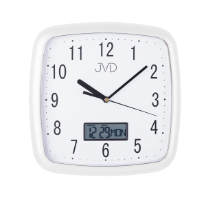 JVD DH615.4 - 25,5x25,5cm - BIAŁY - Zegar ścienny z cyfrowym datownikiem