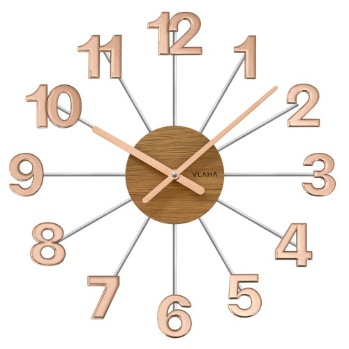 VLAHA Design VCT1075 - 42cm - DĘBOWY / MIEDZIANY - Zegar ścienny