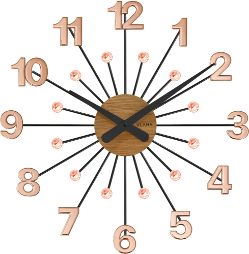 VLAHA Design VCT1085 - 49cm - DĘBOWY / MIEDZIANY - Zegar ścienny