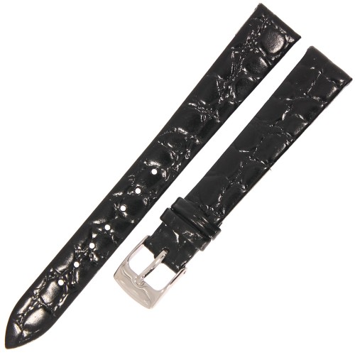 HORIDO 0117 - CZARNY - 14mm - Skórzany pasek do zegarka o strukturze Krokodyla