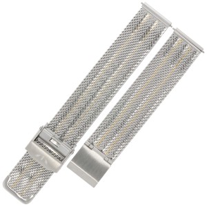 BISSET BM103 - Srebrno-Żółto Złota - 14mm - Siatka - Stalowa bransoleta do zegarka