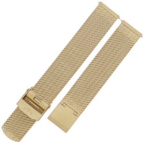 BISSET BM105 - Żółto Złota Mat - 16mm - Siatka - Stalowa bransoleta do zegarka