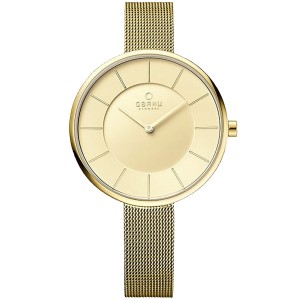 OBAKU V185LXGGMG - Sand Gold- Damski - Zegarek na bransolecie mesh