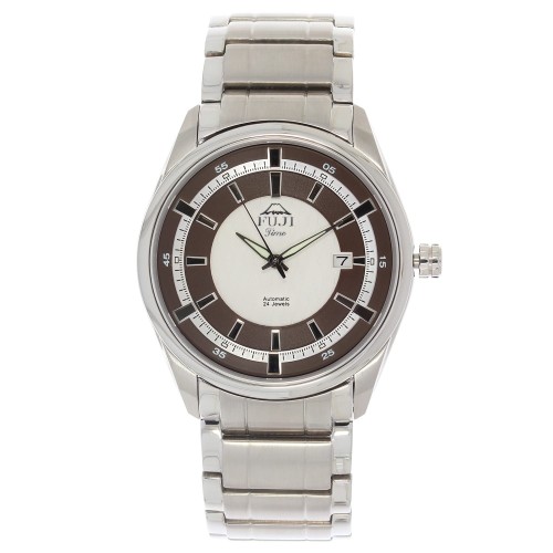 FUJI Time M3606AS - SILVER/BROWN - Męski - Zegarek mechaniczny AUTOMATIC