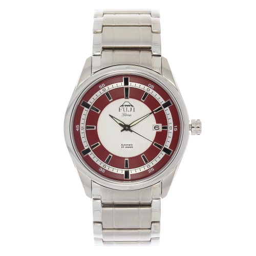 FUJI Time M3606AS - SILVER/BURGUND - Męski - Zegarek mechaniczny AUTOMATIC