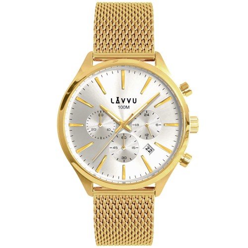 LAVVU LWM0232 - Norrland Chrono Gold - Męski - Zegarek na bransolecie mesh