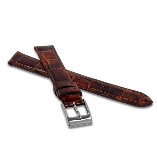 MINET Croco MSPUE16 - 16mm - ŚREDNI BRĄZ - Skórzany pasek do zegarka