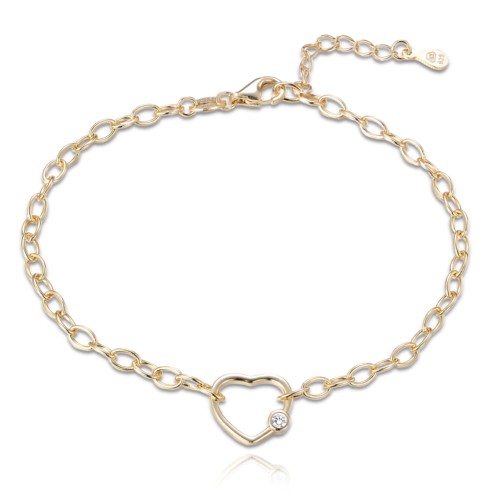 MINET - Ag925 - SERDUSZKO - Pozłacana srebrna bransoletka z białą cyrkonią