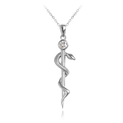 MINET - Ag925 - LASKA ESKULAPA - Srebrny naszyjnik z białą cyrkonią