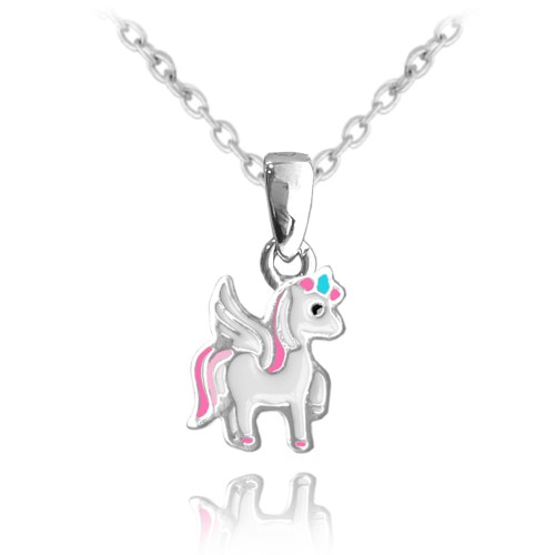 MINET - Ag925 - JEDNOROŻEC - Srebrny naszyjnik kolorowy