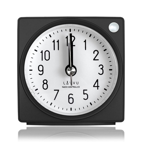 LAVVU LAR3021 - 7,3x7,5cm - CZARNY - Budzik wskazówkowy DCF77