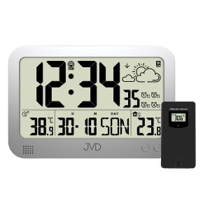 JVD RB3565.2 - 22,5x15cm - SREBRNY - Zegar elektroniczny z czujnikiem zewnętrznym