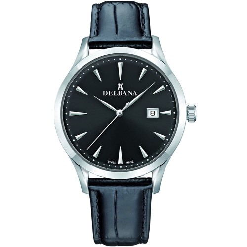 DELBANA Como - Silver/Black - Męski - Zegarek kwarcowy