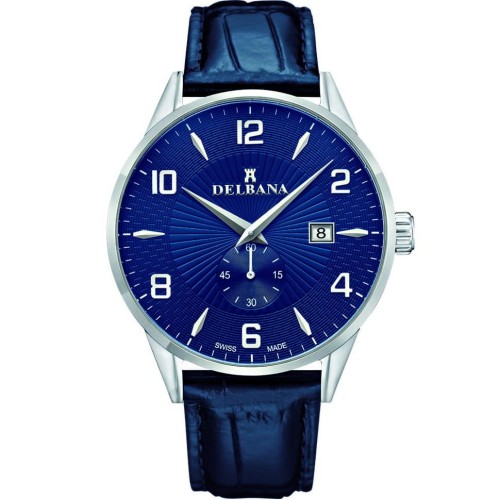 DELBANA Retro - Silver/Blue - Męski - Zegarek kwarcowy