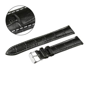 PACIFIC W87L - CZARNY p.Białe - 20mm - Skórzany pasek do zegarka