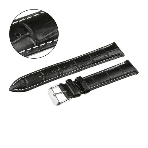 PACIFIC W87L - CZARNY p.Białe - 20mm - Skórzany pasek do zegarka