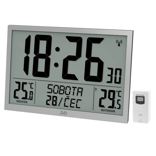 JVD RB9412.2 - 42x29cm - SZARY - Zegar elektroniczny z czujnikiem zewnętrznym