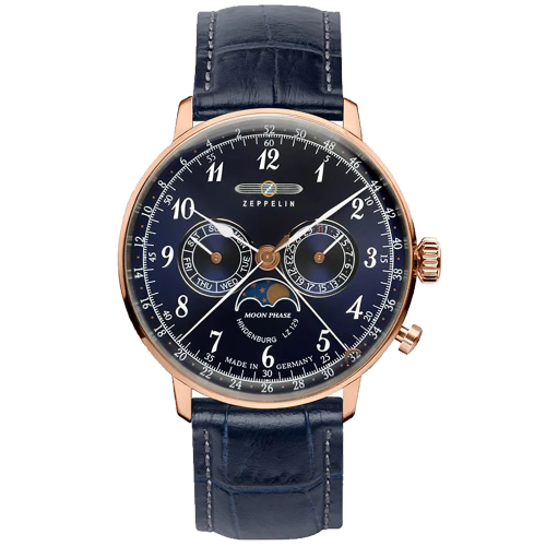 ZEPPELIN 7038-3 - LZ129 Hinderburg Moonphase - Męski - Zegarek na paska skórzanym