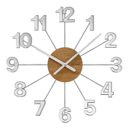 VLAHA Design VCT1076 - 42cm - DĘBOWY / SREBRNY - Zegar ścienny