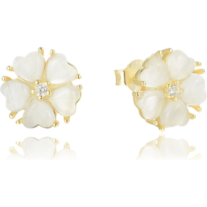 MINET JMAS5067GE00 - Ag925 - Pozłacane srebrne kolczyki białe kwiaty z kocim okiem i cyrkonem