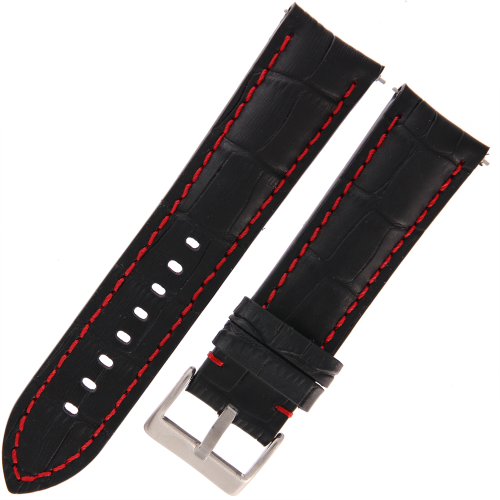 DILOY 395 - CZARNY/czerwone - 24mm - Skórzany pasek do zegarka o strukturze krokodyla