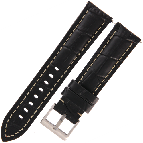 DILOY 395 - CZARNY/białe - 22mm - Skórzany pasek do zegarka o strukturze krokodyla