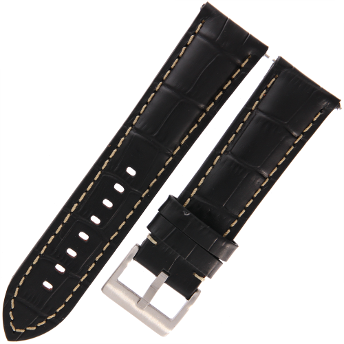 DILOY 395 - CZARNY/białe - 24mm - Skórzany pasek do zegarka o strukturze krokodyla