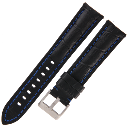 DILOY 395 - CZARNY/niebieskie - 20mm - Skórzany pasek do zegarka o strukturze krokodyla