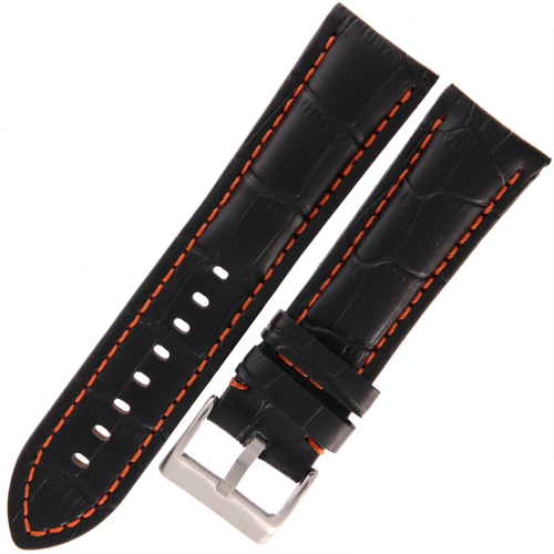 DILOY 395 - CZARNY/pomarańczowe - 24mm - Skórzany pasek do zegarka o strukturze krokodyla