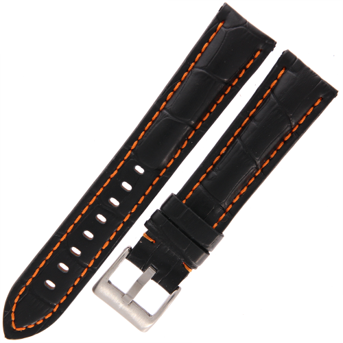DILOY 395 - CZARNY/pomarańczowe - 20mm - Skórzany pasek do zegarka o strukturze krokodyla