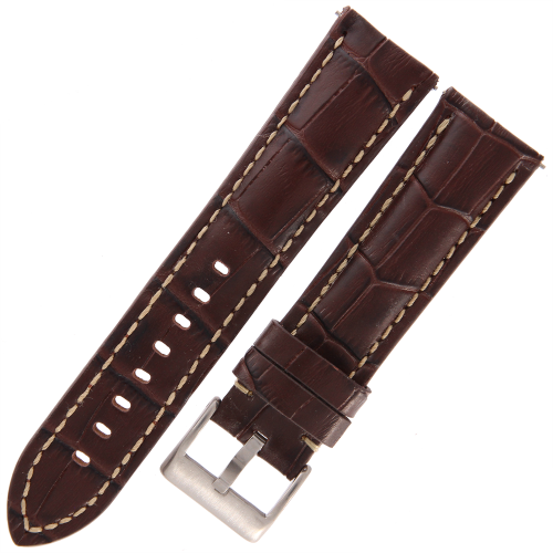 DILOY 395 - CIEMNY BRĄZ/białe - 22mm - Skórzany pasek do zegarka o strukturze krokodyla