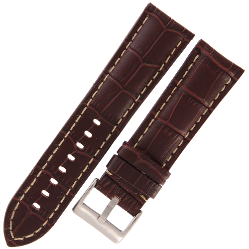 DILOY 395 - CIEMNY BRĄZ/białe - 24mm - Skórzany pasek do zegarka o strukturze krokodyla