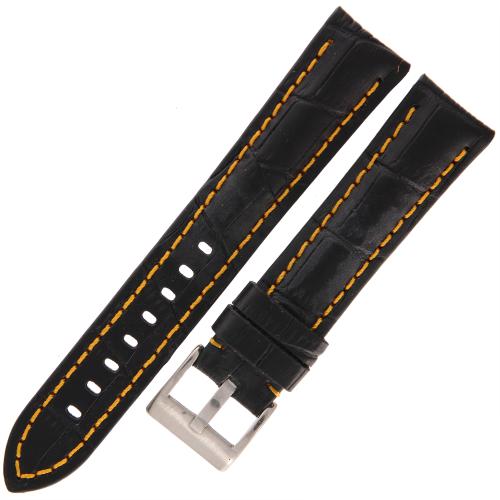 DILOY 395 - CZARNY/żółte - 20mm - Skórzany pasek do zegarka o strukturze krokodyla