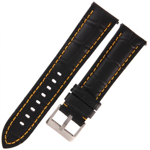 DILOY 395 - CZARNY/żółte - 22mm - Skórzany pasek do zegarka o strukturze krokodyla