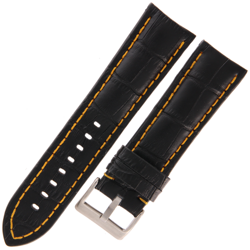 DILOY 395 - CZARNY/żółte - 24mm - Skórzany pasek do zegarka o strukturze krokodyla