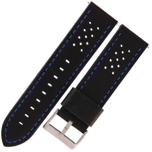 DILOY 398 - CZARNY/niebieskie - 24mm - Skórzany pasek do zegarka o strukturze perforowanej
