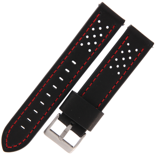 DILOY 398 - CZARNY/czerwone - 20mm - Skórzany pasek do zegarka o strukturze perforowanej